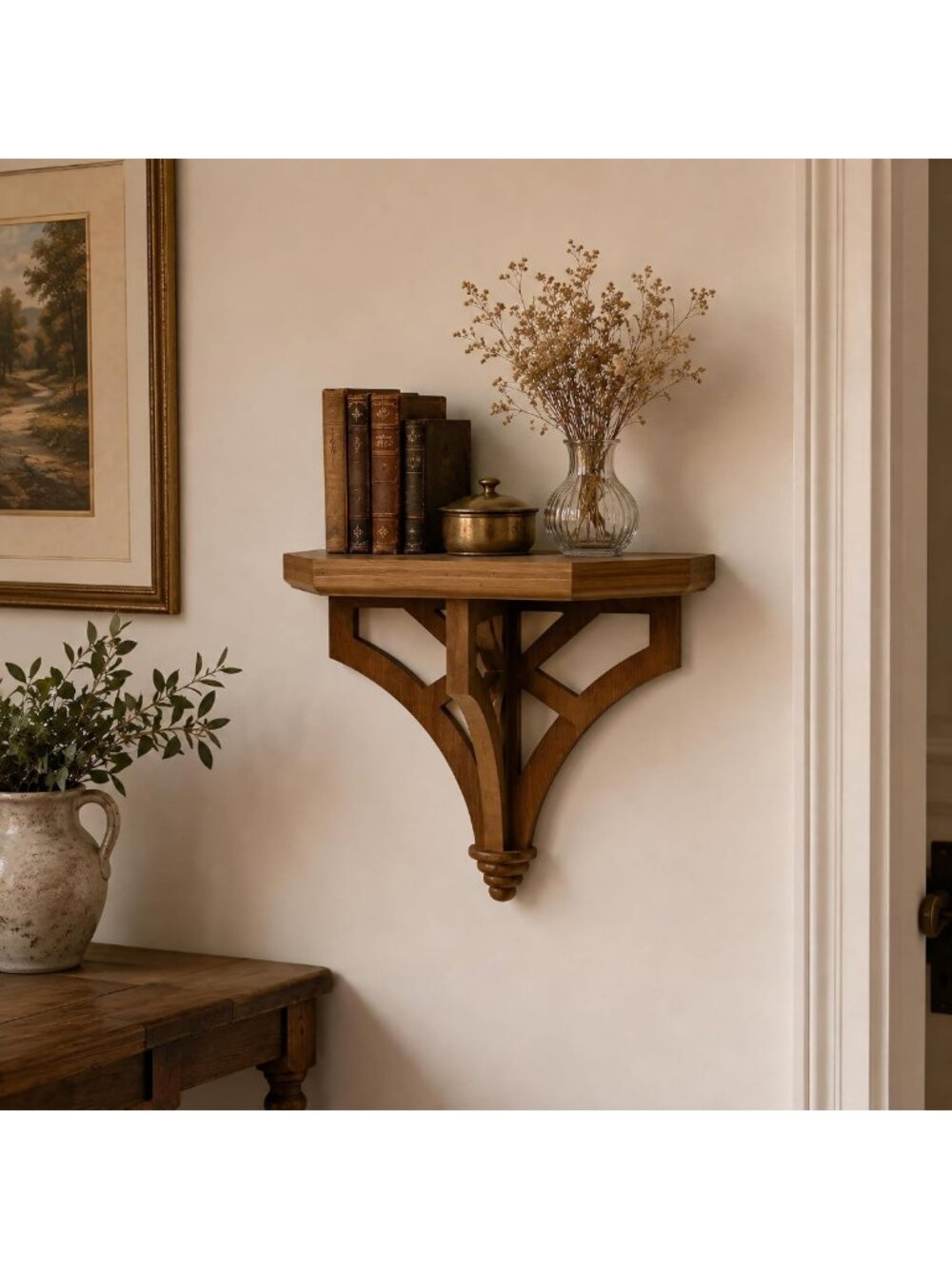 Vintage Farmhouse Wall Mounted Floating Shelf - Rustic Decor, Burnt Wood Finish